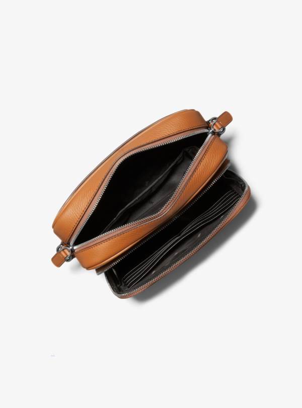 Panske Crossbody Kabelka Michael Kors Hudson Logo Stripe and Leather Hnede - Tasky Michael Kors Levně | ZENCP-0931
